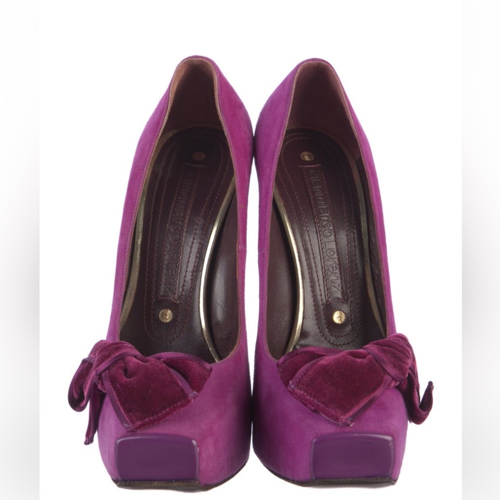 Gianmarco Lorenzi Purple Suede Bow Platform Pumps - Picture 3 of 5